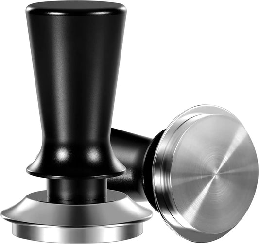 Tamper café base plate en acier inoxydable et poignée noire ergonomique