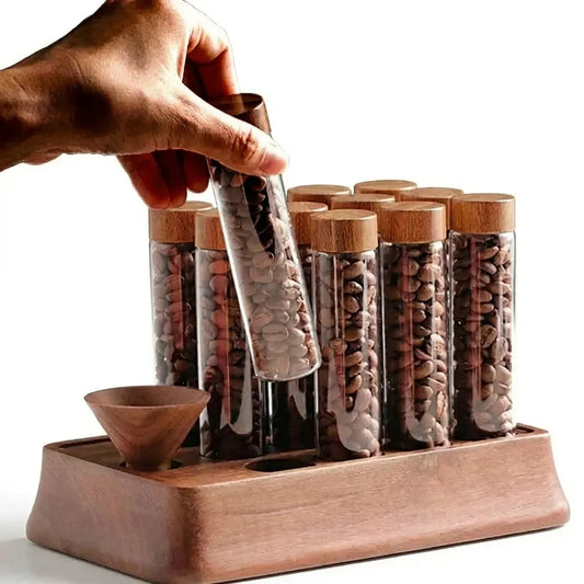 Station De Dosage Café | Tubes Verre Hermétiques Et Support Bois