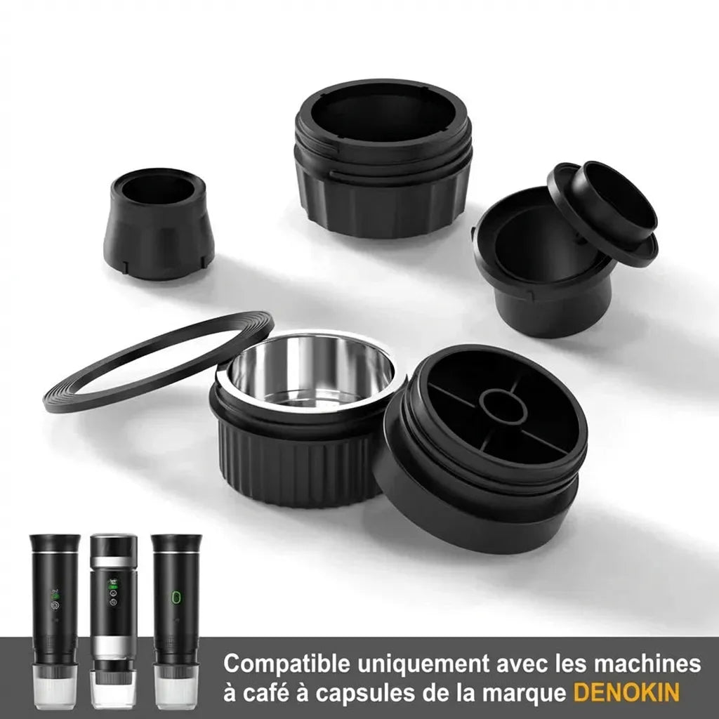 Vue d'ensemble adaptateurs et filtres pour machine expresso nomade