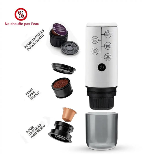 Kit machine blanche avec adaptateurs Nespresso Dolce Gusto et café moulu
