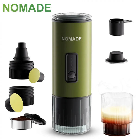 Machine à café portable verte design nature avec adaptateurs multiples